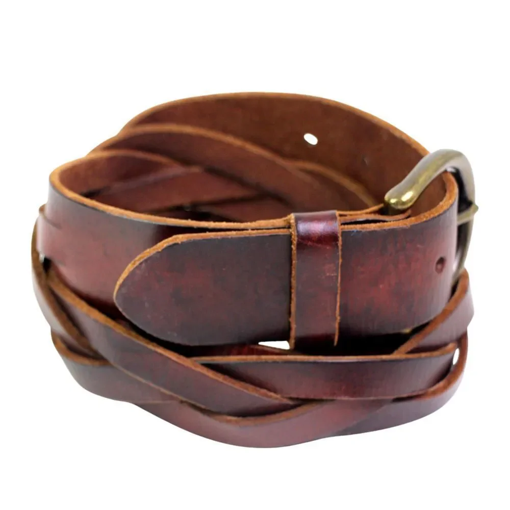 J. CREW BRAIDED BROWN GENUINE LEATHER 1-1 1/2